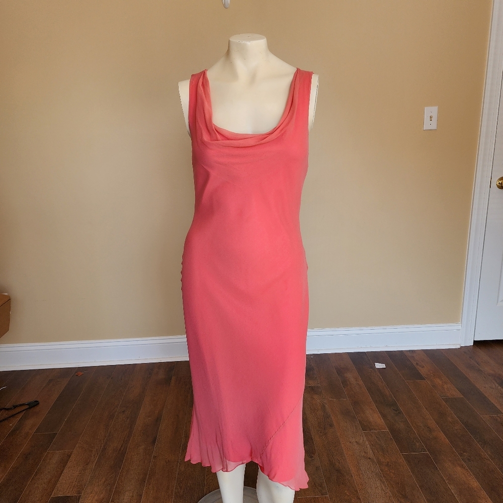 90s/Y2K Vintage Silk Asymmetrical Maxi Dress Pink Cowl Neck fairy Dress Size 6